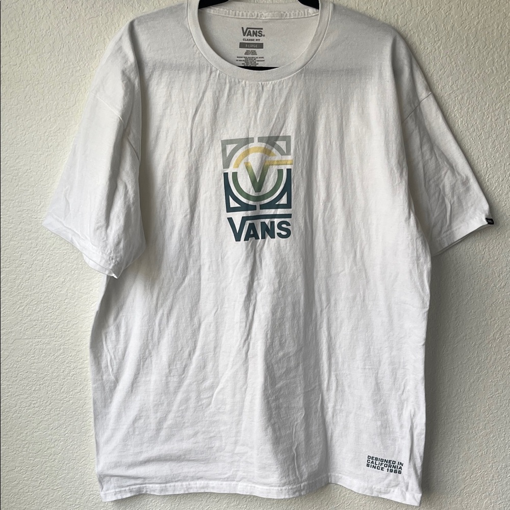 Vans White Short-Sleeve Tee with Green & Yellow Logo